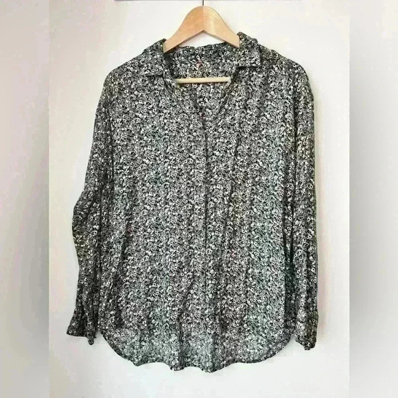 Womens Floral  Pattern Blue Pink Long Sleeve Button Down Grandmacore Shirt Small - Picture 8 of 8